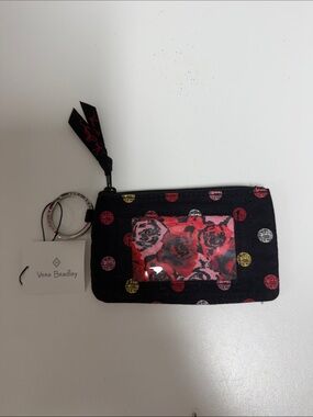 Vera Bradley Black Polka Dot ID Wristlet with Red Rose Insert